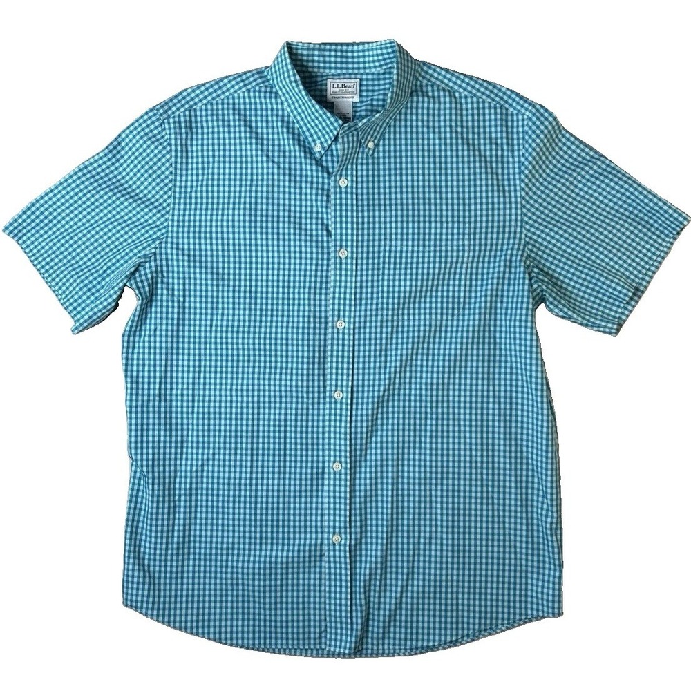 L.L. Bean Traditional Fit Gingham Button Down PlaidShort Sleeve Shirt Size L